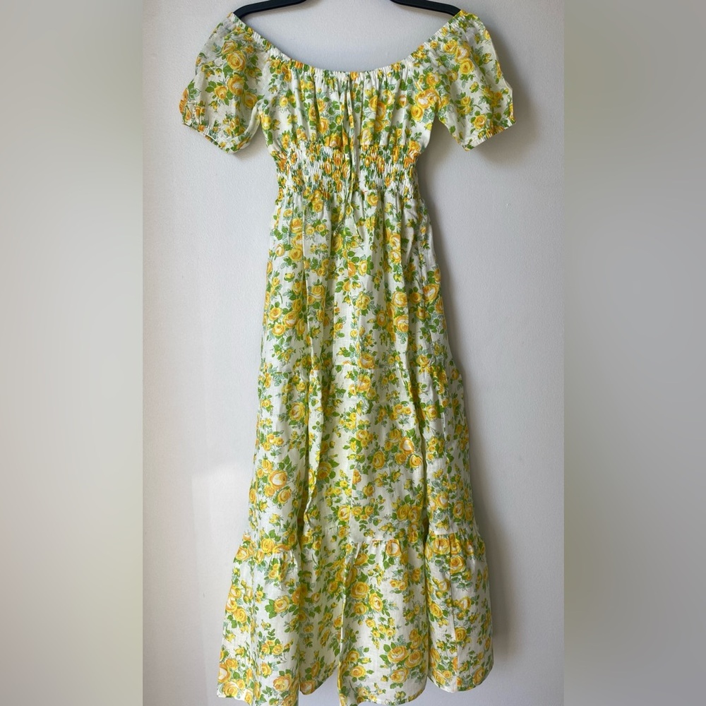Faithfull the Brand Yellow Matisse Floral 100% Linen Women’s Dress XS